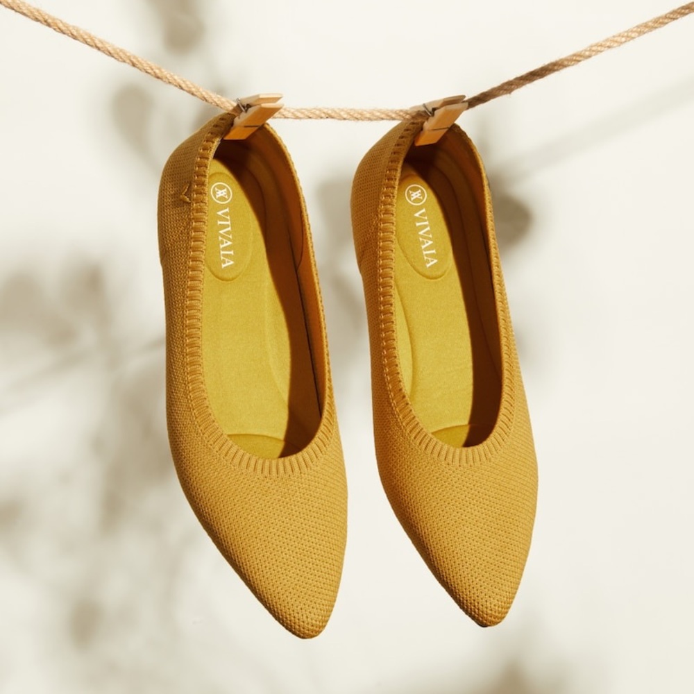 VIVAIA Pointed-Toe Yellow Gold Ballet Flats Aria Size 39 8 Comfortable Office